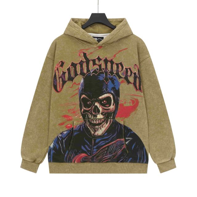 Black Cycling Suit Skull Print Washed Hoodie 2 colors 28696537