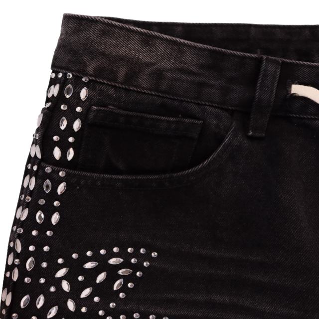 Sunflower Waterdrop Rhinestone Washed Denim Shorts 2 colors 28899679