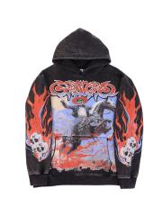 Skeleton Horse Riding Flame Print Washed Version Hoodie 2 colors 28576268