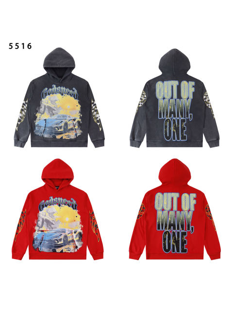 28389214 Racing Car Sunset Printed Washed Version Hoodie 2 colors