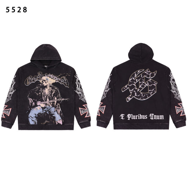 Skeleton Playing Guitar Print Washed Hoodie 2 colors 28620253