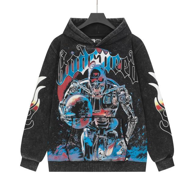 Skeleton Robot Print Washed Hoodie 2 colors 28696536