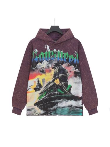 Dusk Skeleton Rowing Boat Print Washed Hoodie 28696541