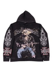 Skeleton Playing Guitar Print Washed Hoodie 2 colors 28620253