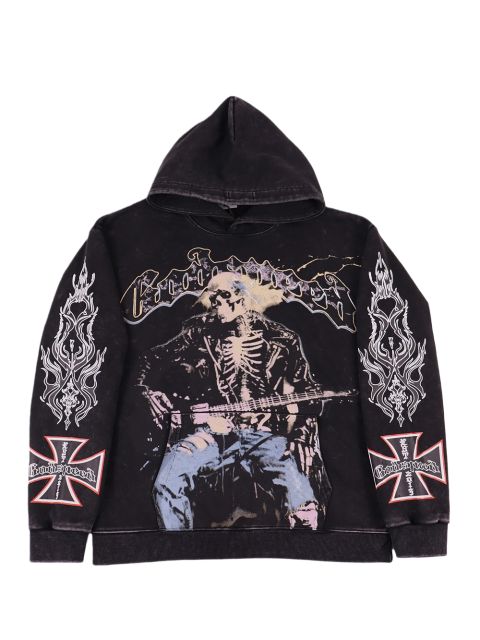 Skeleton Playing Guitar Print Washed Hoodie 2 colors 28620253
