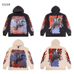 Skeleton Horse Riding Flame Print Washed Version Hoodie 2 colors 28576268