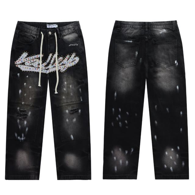 Rainbow Candy Embroidery Beaded Rhinestone Washed Jeans 2 colors 28899681