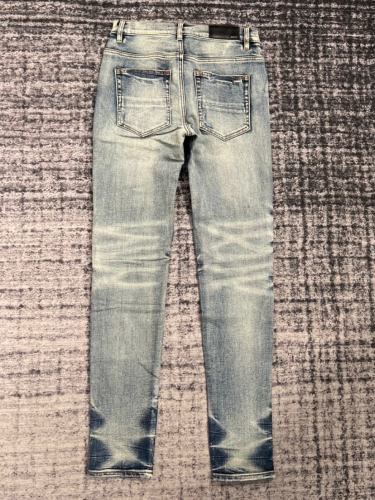 1:1 Quality Amir* Ripped Washed Leather Patch Denim Jeans Pants
