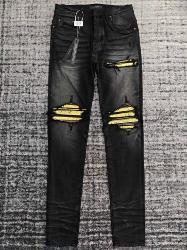 1:1 Quality Amir* Ripped Ye;llow Leather Patch Jeans Pants