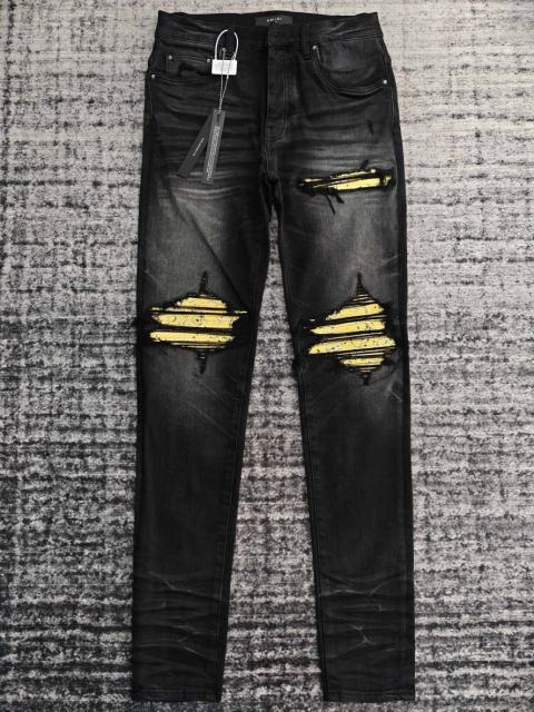 1:1 Quality Amir* Ripped Ye;llow Leather Patch Jeans Pants