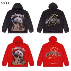 Skeleton Pyramid Moon Print Washed Version Hoodie 2 colors 28495501