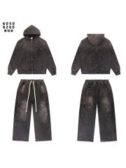 Embroidered Distressed Washed Version Zippe Hoodie & Pants Set 2 colors 28755586