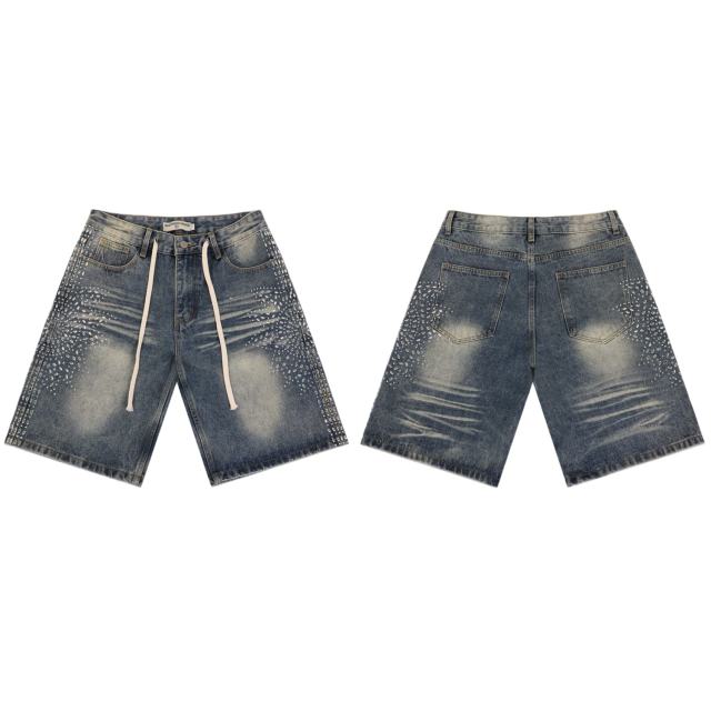 Sunflower Waterdrop Rhinestone Washed Denim Shorts 2 colors 28899679