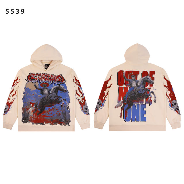 Skeleton Horse Riding Flame Print Washed Version Hoodie 2 colors 28576268