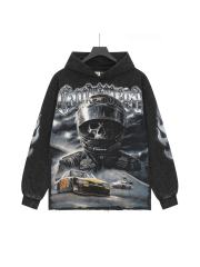 Skeleton Black Knight Print Washed Hoodie 28696540