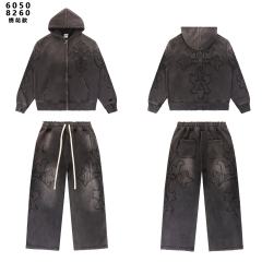 Embroidered Distressed Washed Version Zippe Hoodie & Pants Set 2 colors 28755586