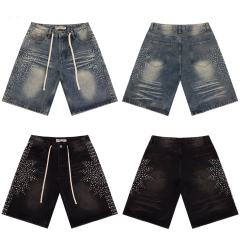 Sunflower Waterdrop Rhinestone Washed Denim Shorts 2 colors 28899679