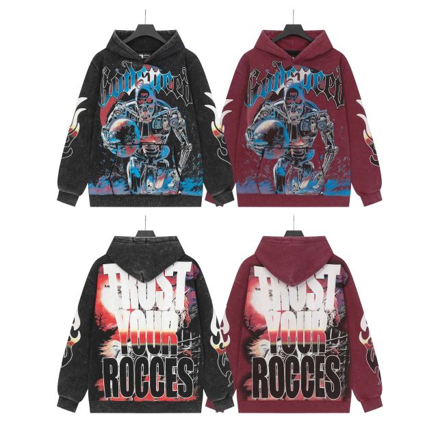 Skeleton Robot Print Washed Hoodie 2 colors 28696536