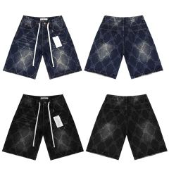 Quilted Laser-Cut Washed Denim Shorts 2 colors 28899678