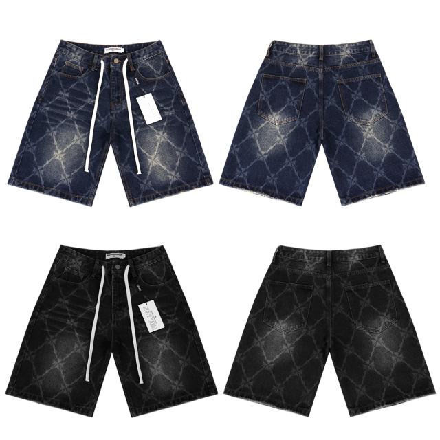 Quilted Laser-Cut Washed Denim Shorts 2 colors 28899678