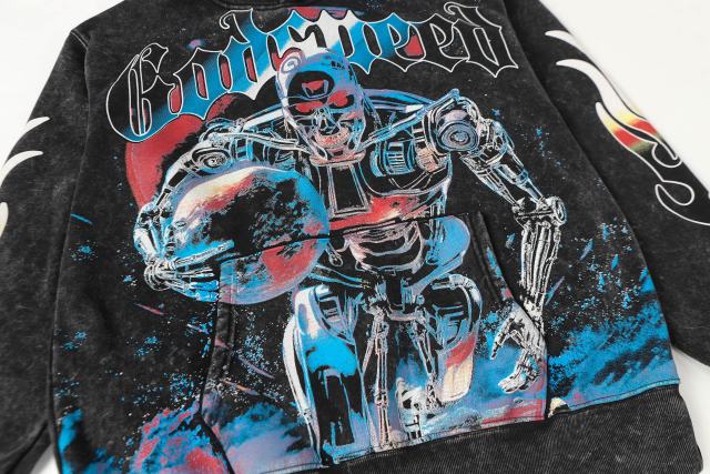 Skeleton Robot Print Washed Hoodie 2 colors 28696536