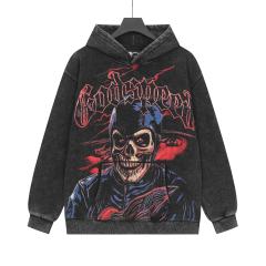 Black Cycling Suit Skull Print Washed Hoodie 2 colors 28696537