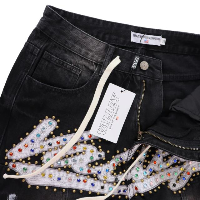 Rainbow Candy Embroidery Beaded Rhinestone Washed Jeans 2 colors 28899681