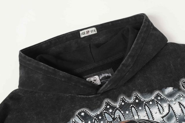Skeleton Black Knight Print Washed Hoodie 28696540