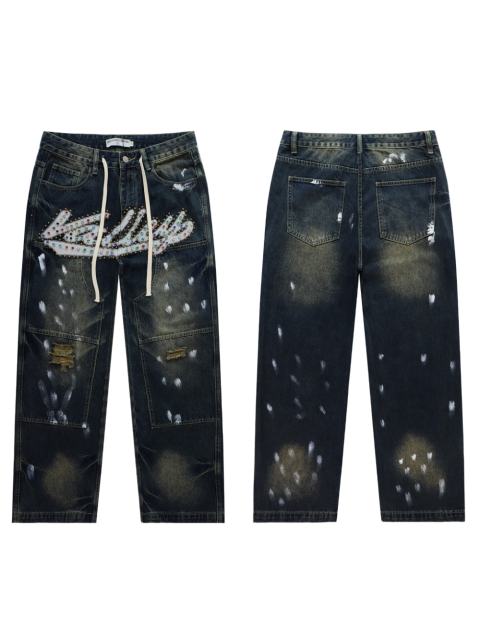 Rainbow Candy Embroidery Beaded Rhinestone Washed Jeans 2 colors 28899681