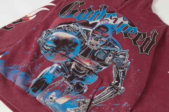 Skeleton Robot Print Washed Hoodie 2 colors 28696536