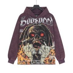 Skeleton Dollar Letter Print Washed Hoodie 2 colors 28690404