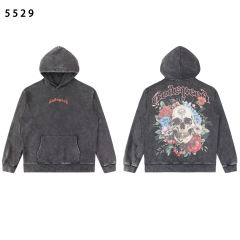 Skull Rose print Washed Version Hoodie 2 colors 28462023