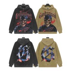 Black Cycling Suit Skull Print Washed Hoodie 2 colors 28696537