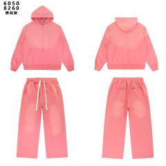 Embroidered Distressed Washed Version Zippe Hoodie & Pants Set 2 colors 28755586