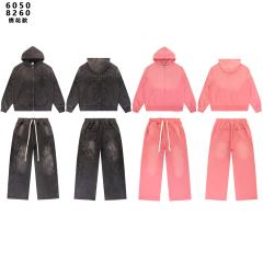 Embroidered Distressed Washed Version Zippe Hoodie & Pants Set 2 colors 28755586