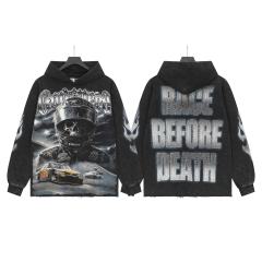 Skeleton Black Knight Print Washed Hoodie 28696540