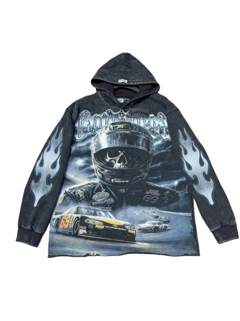 Skeleton Black Knight Print Washed Hoodie 28696540
