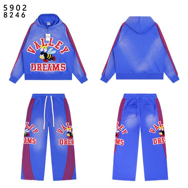 Angry Bee Print Washed Version Hoodie & Pants Set 4 colors 28705419