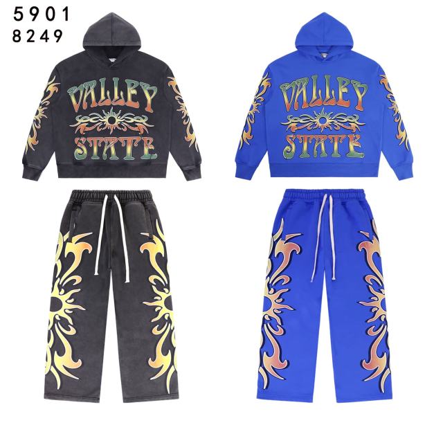 Gradient Sunflower Pattern Print Washed Version Hoodie & Pants Set 2 colors 28705417