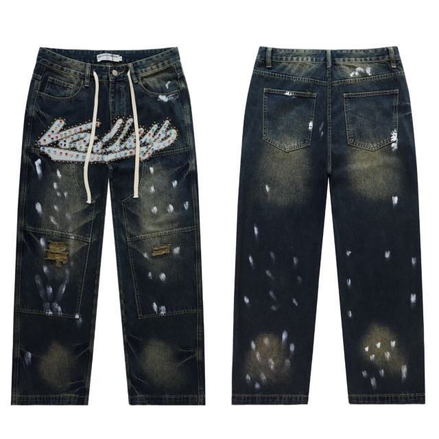 Rainbow Candy Embroidery Beaded Rhinestone Washed Jeans 2 colors 28899681