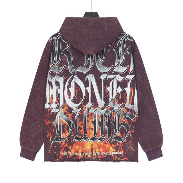 Skeleton Dollar Letter Print Washed Hoodie 2 colors 28690404
