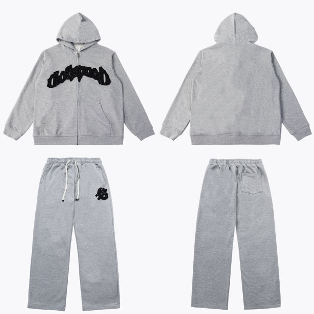 Beaded Embroidered Letter Hoodie & Pants Set 2 colors 28693925