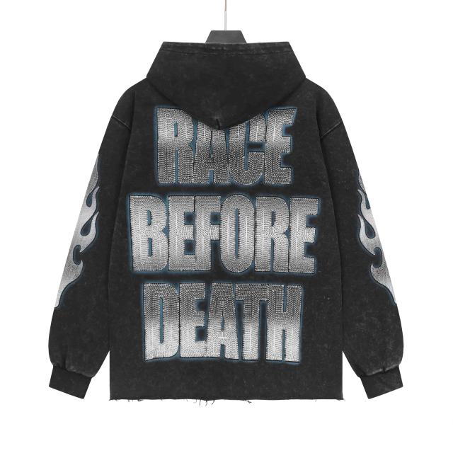 Skeleton Black Knight Print Washed Hoodie 28696540