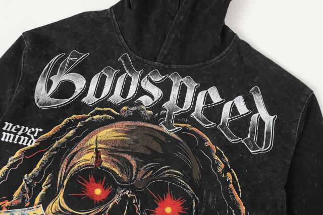 Skeleton Dollar Letter Print Washed Hoodie 2 colors 28690404
