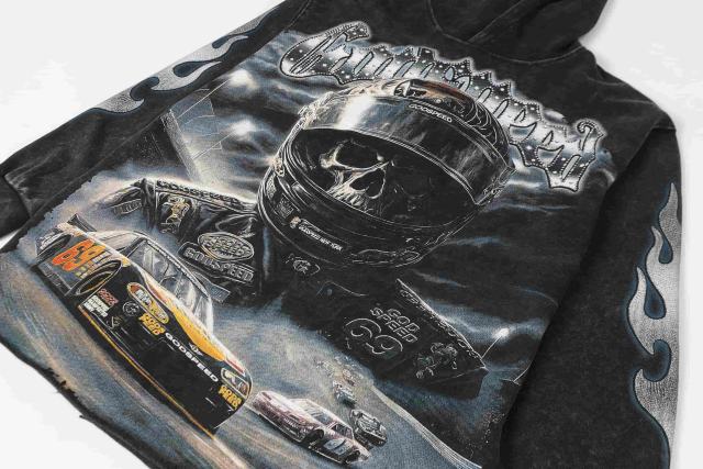 Skeleton Black Knight Print Washed Hoodie 28696540
