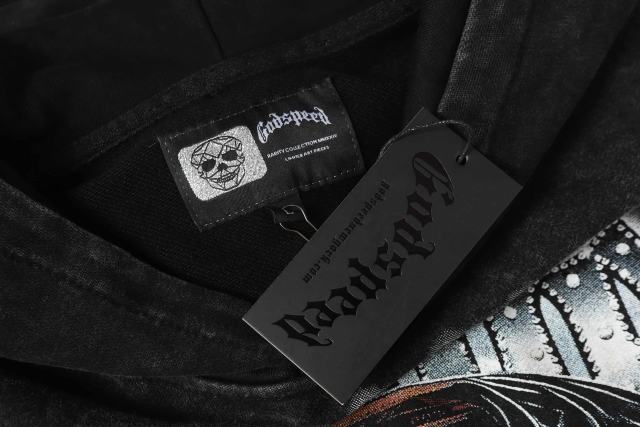 Skeleton Black Knight Print Washed Hoodie 28696540