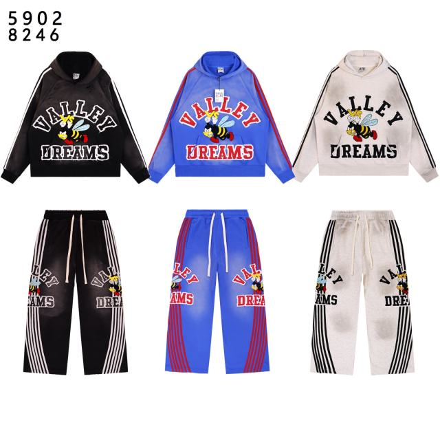 Angry Bee Print Washed Version Hoodie & Pants Set 4 colors 28705419