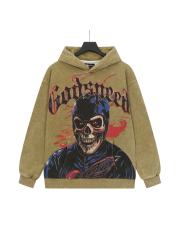 Black Cycling Suit Skull Print Washed Hoodie 2 colors 28696537