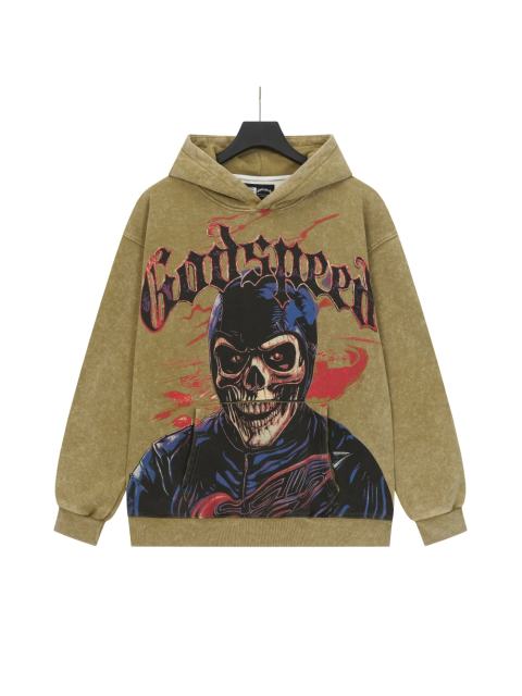 Black Cycling Suit Skull Print Washed Hoodie 2 colors 28696537
