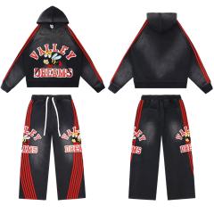 Angry Bee Print Washed Version Hoodie & Pants Set 4 colors 28705419